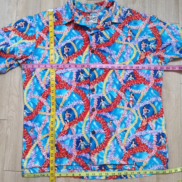 SOLD Hawaiian Lei Hula Dancer Button Down Shirt Sz L - Picture 6 of 6